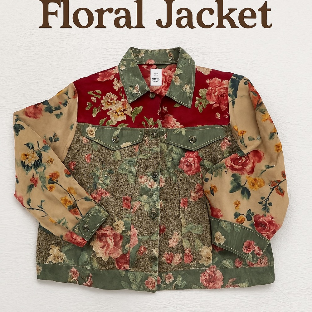 PB Patchwork Floral Print Mixed Fabric Jacket – Size S
